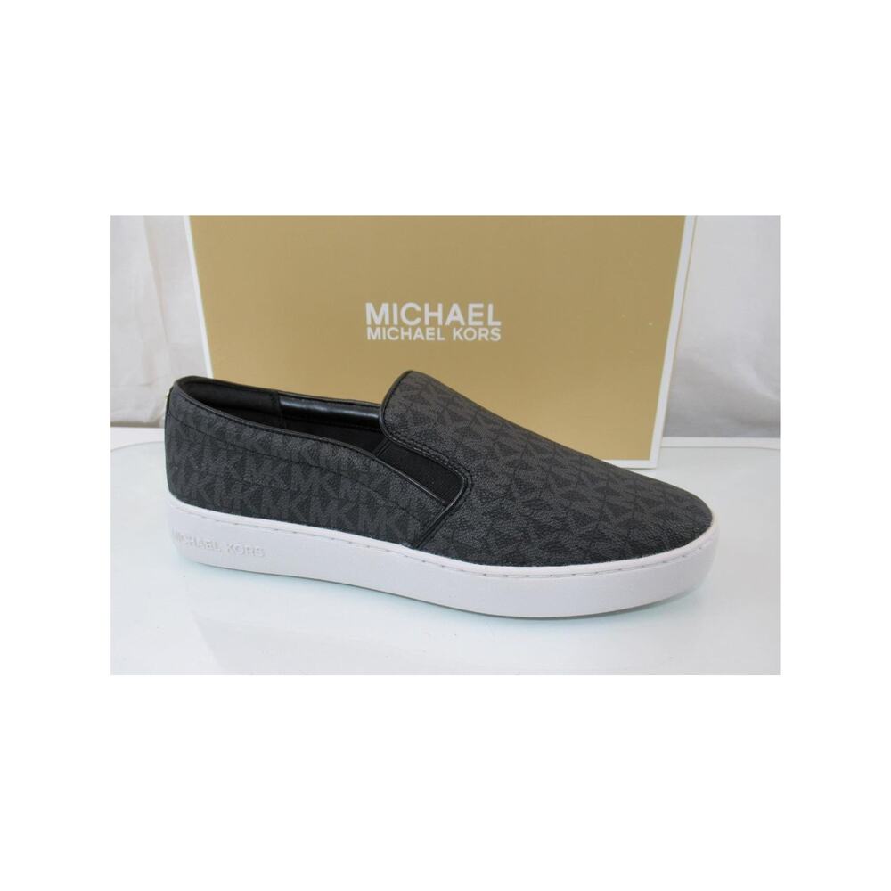Michael Kors Keaton Slip On Sneakers Shoes MK Signature Black Size 8.5